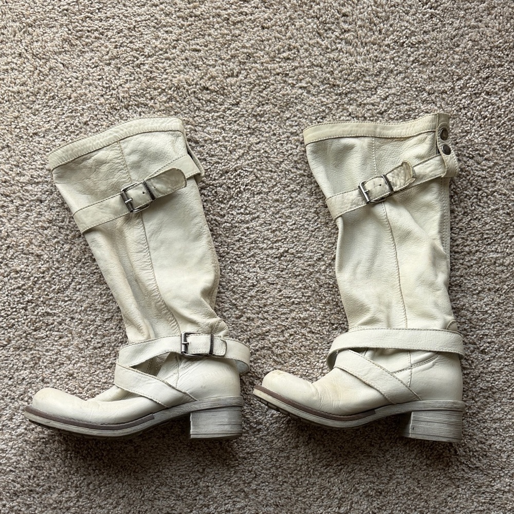 Miss Sixty Cream slouchy Leather buckle Women's Boots